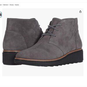 Clarks Collection Sharon Hop Suede Leather Chukka Boot  Grey Zip Up Laces